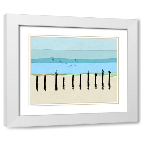 Pelican Horizon White Modern Wood Framed Art Print with Double Matting by Tom, Ella