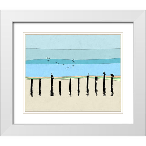 Pelican Horizon White Modern Wood Framed Art Print with Double Matting by Tom, Ella