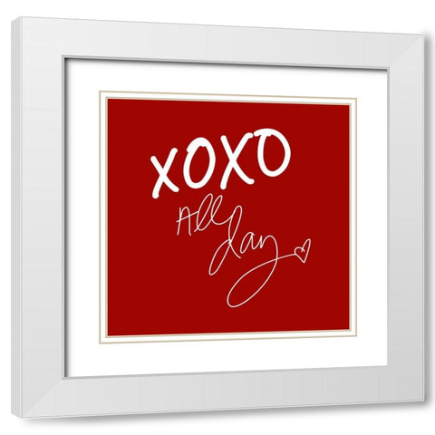 XOXO All Day on Red White Modern Wood Framed Art Print with Double Matting by SD Graphics Studio