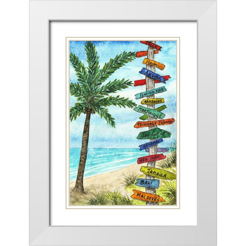 Island Directions White Modern Wood Framed Art Print with Double Matting by Biscardi, Nicholas
