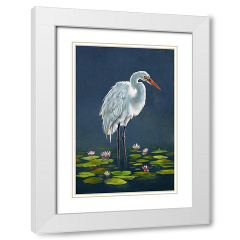 Egret Amongst The Lily Pads White Modern Wood Framed Art Print with Double Matting by Sheppard, Lucca