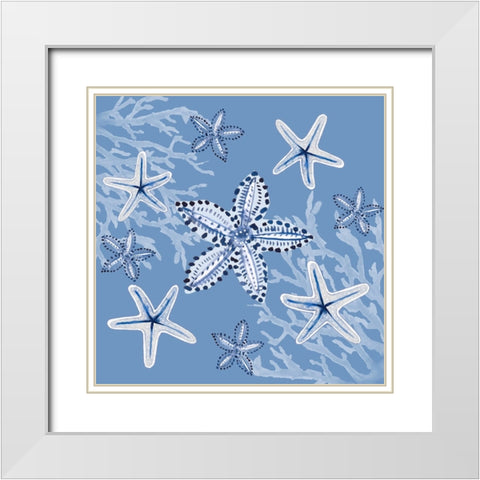 Indigo Dots Starfish Seascape White Modern Wood Framed Art Print with Double Matting by Loreth, Lanie