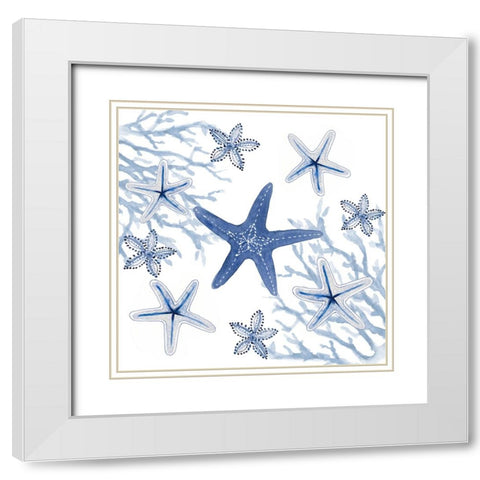 Periwinkle Starfish Seascape White Modern Wood Framed Art Print with Double Matting by Loreth, Lanie