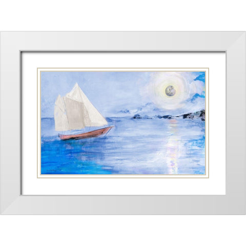 Sailing In Moonlight White Modern Wood Framed Art Print with Double Matting by Maria, Robin