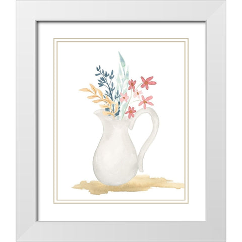 Farmhouse Pitcher With Flowers White Modern Wood Framed Art Print with Double Matting by Price, Lucille