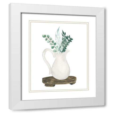 Farmhouse Pitcher With Leaves White Modern Wood Framed Art Print with Double Matting by Price, Lucille