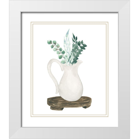 Farmhouse Pitcher With Leaves White Modern Wood Framed Art Print with Double Matting by Price, Lucille