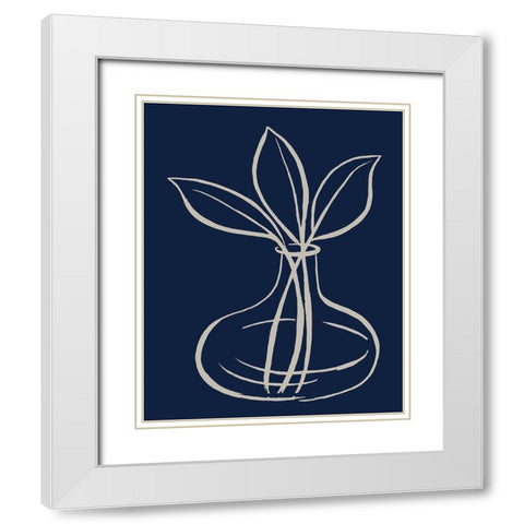 Line Leaves In Vase On Navy I White Modern Wood Framed Art Print with Double Matting by Medley, Elizabeth