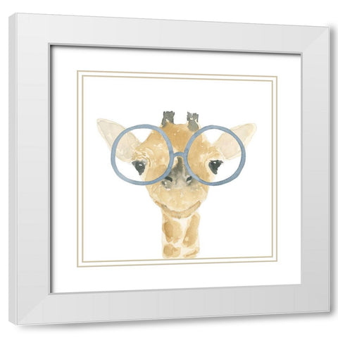 Giraffe With Glasses White Modern Wood Framed Art Print with Double Matting by Price, Lucille