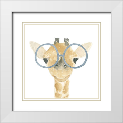 Giraffe With Glasses White Modern Wood Framed Art Print with Double Matting by Price, Lucille