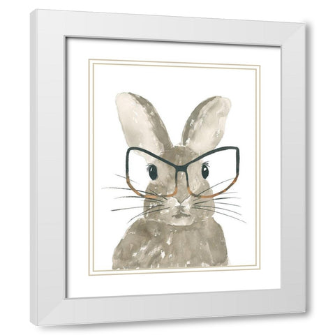 Bunny With Glasses White Modern Wood Framed Art Print with Double Matting by Price, Lucille