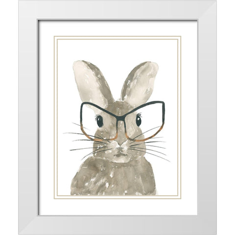 Bunny With Glasses White Modern Wood Framed Art Print with Double Matting by Price, Lucille
