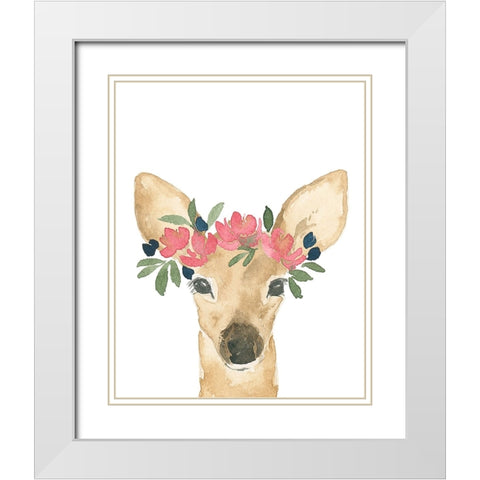 Baby Deer With A Floral Crown White Modern Wood Framed Art Print with Double Matting by Price, Lucille
