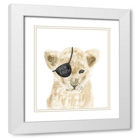 Ahoy Matey Lion White Modern Wood Framed Art Print with Double Matting by Price, Lucille