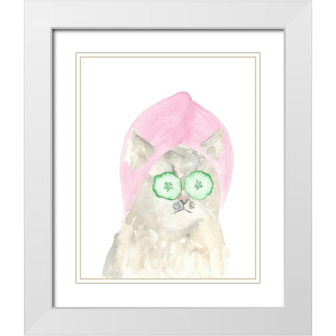 Spa Kitten White Modern Wood Framed Art Print with Double Matting by Price, Lucille