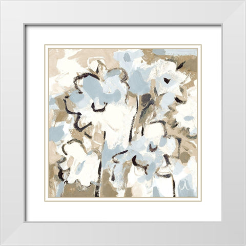 Light Blue Floral White Modern Wood Framed Art Print with Double Matting by Athas, Vas