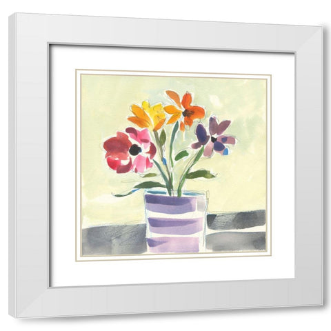 Morning Flowers White Modern Wood Framed Art Print with Double Matting by Athas, Vas