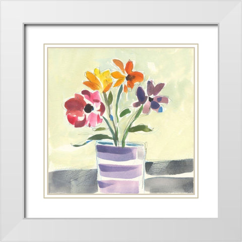 Morning Flowers White Modern Wood Framed Art Print with Double Matting by Athas, Vas