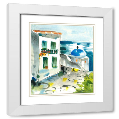 Greece Pathway White Modern Wood Framed Art Print with Double Matting by Athas, Vas