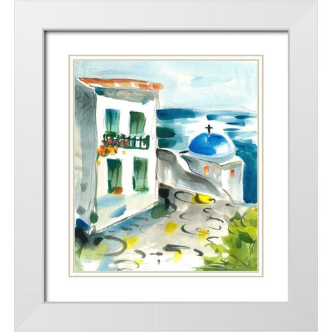 Greece Pathway White Modern Wood Framed Art Print with Double Matting by Athas, Vas