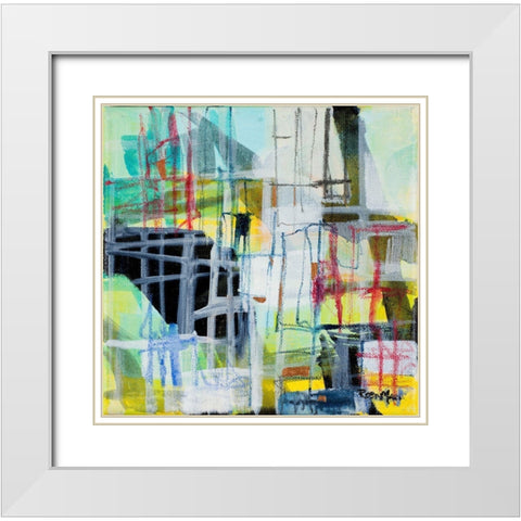 Gio Grid II White Modern Wood Framed Art Print with Double Matting by Maria, Robin