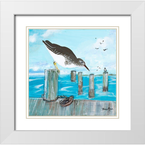 Sandpiper Pier White Modern Wood Framed Art Print with Double Matting by Maria, Robin