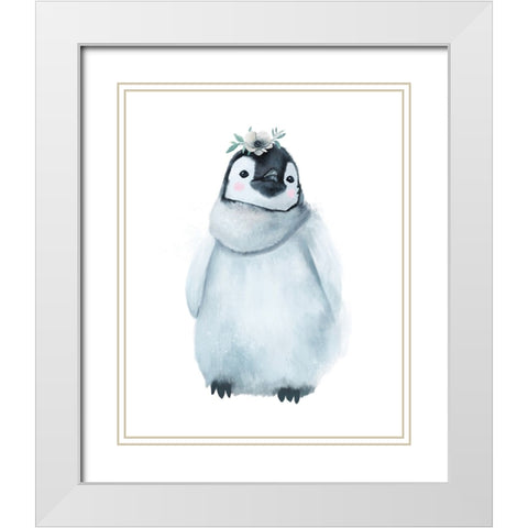 Baby Penguin White Modern Wood Framed Art Print with Double Matting by Sheppard, Lucca