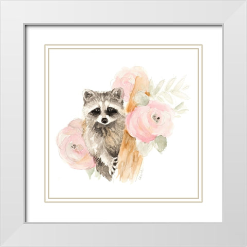 Raccoon on Branch I White Modern Wood Framed Art Print with Double Matting by Loreth, Lanie