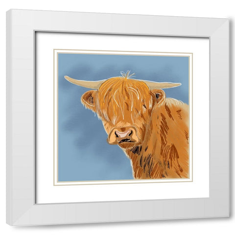 Highland Cow White Modern Wood Framed Art Print with Double Matting by Wilson, Kali