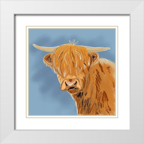 Highland Cow White Modern Wood Framed Art Print with Double Matting by Wilson, Kali