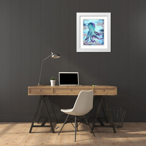 Octopus Blue White Modern Wood Framed Art Print with Double Matting by Medley, Elizabeth