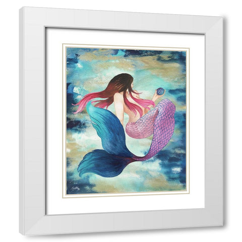 Mermaid Blue White Modern Wood Framed Art Print with Double Matting by Medley, Elizabeth