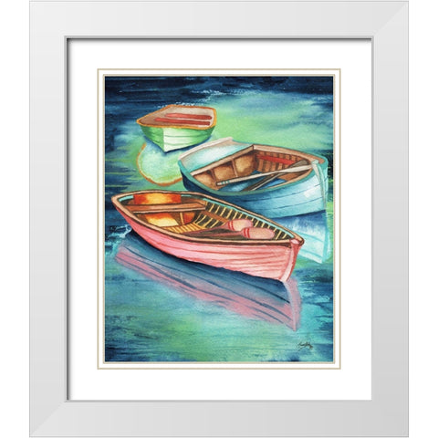 Docked Rowboats II White Modern Wood Framed Art Print with Double Matting by Medley, Elizabeth