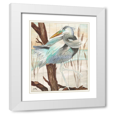 Heron On Branch II White Modern Wood Framed Art Print with Double Matting by Medley, Elizabeth