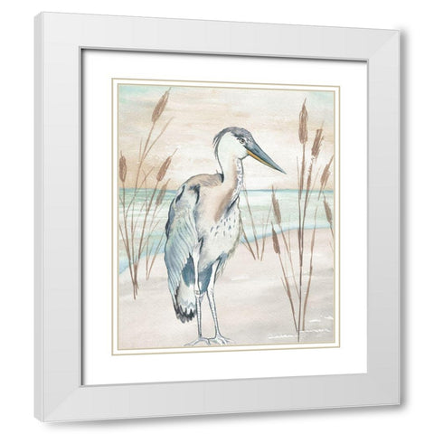 Heron By Beach Grass I White Modern Wood Framed Art Print with Double Matting by Medley, Elizabeth