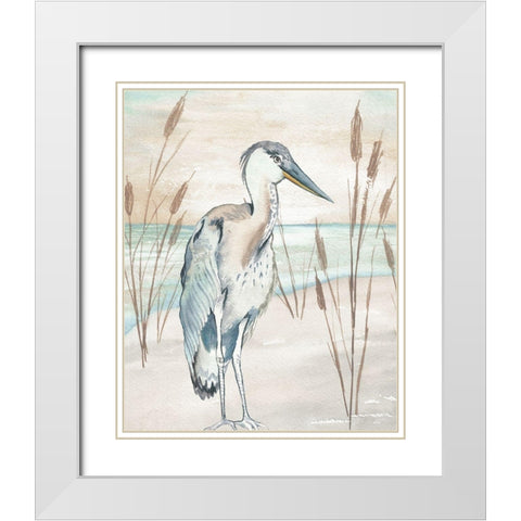 Heron By Beach Grass I White Modern Wood Framed Art Print with Double Matting by Medley, Elizabeth