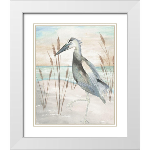 Heron by Beach Grass II White Modern Wood Framed Art Print with Double Matting by Medley, Elizabeth