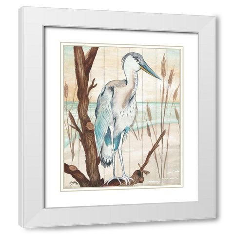 Heron On Branch I White Modern Wood Framed Art Print with Double Matting by Medley, Elizabeth