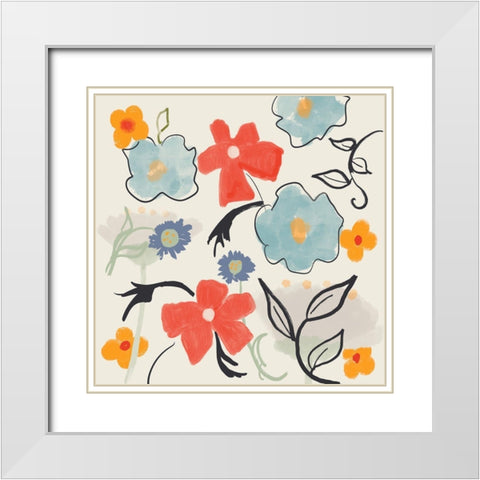 Flower Print White Modern Wood Framed Art Print with Double Matting by Maria, Robin