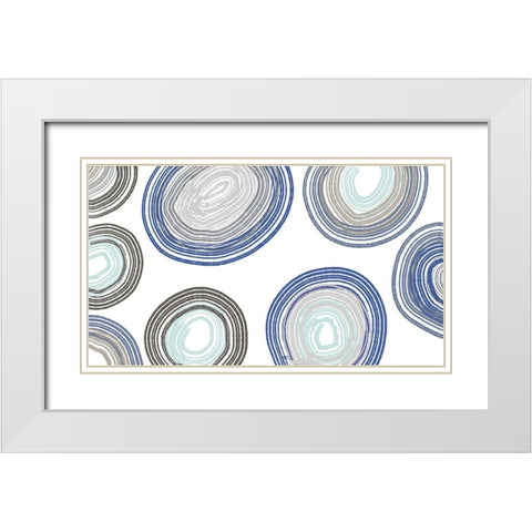Blue And Gray Family Circle White Modern Wood Framed Art Print with Double Matting by Maria, Robin