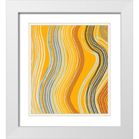 Yellow Band Waves White Modern Wood Framed Art Print with Double Matting by Maria, Robin