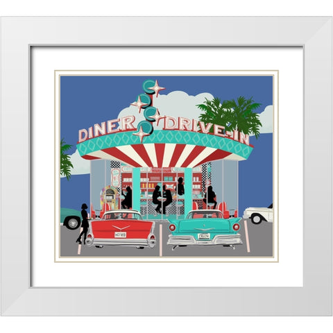 Retro Diner Outside White Modern Wood Framed Art Print with Double Matting by Bucheli, Jen