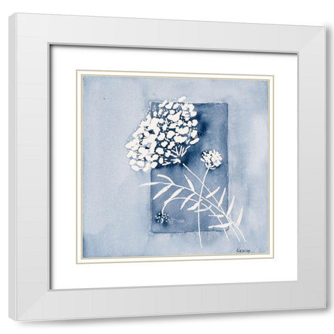 Blue And White Floral Framed White Modern Wood Framed Art Print with Double Matting by Krinlox