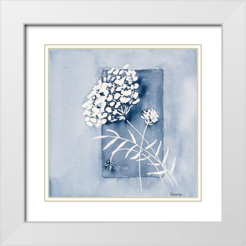 Blue And White Floral Framed White Modern Wood Framed Art Print with Double Matting by Krinlox