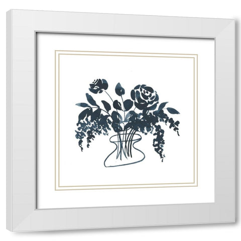 Indigo Floral Study I White Modern Wood Framed Art Print with Double Matting by Price, Lucille