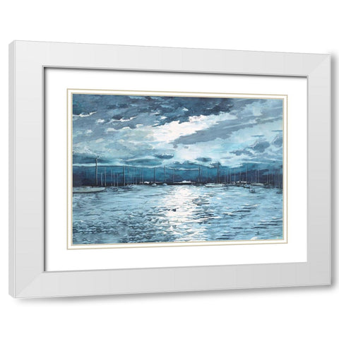 Moonlit Marina White Modern Wood Framed Art Print with Double Matting by Nawrocke, Bruce