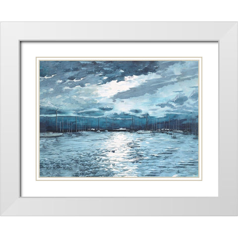 Moonlit Marina White Modern Wood Framed Art Print with Double Matting by Nawrocke, Bruce
