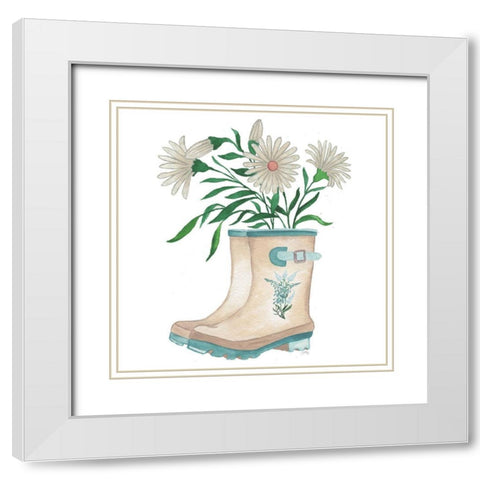 Floral Rain Boots White Modern Wood Framed Art Print with Double Matting by Medley, Elizabeth