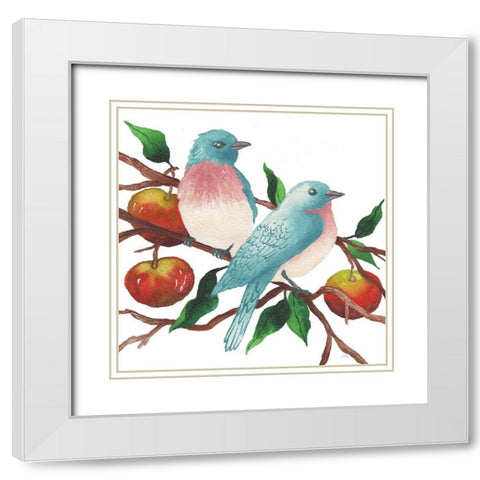 Birds and Apples White Modern Wood Framed Art Print with Double Matting by Medley, Elizabeth