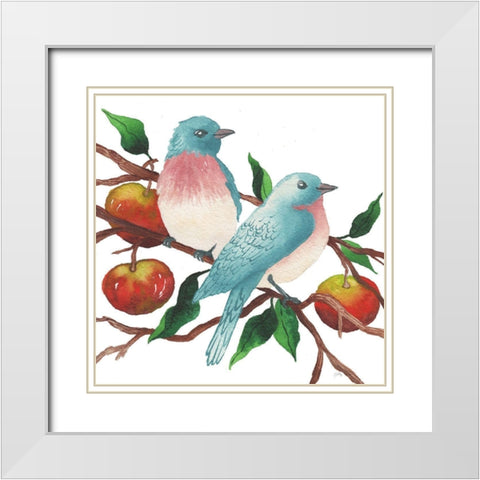 Birds and Apples White Modern Wood Framed Art Print with Double Matting by Medley, Elizabeth